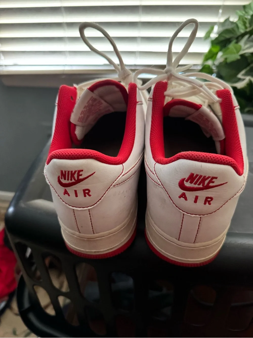 Nike Air Foce ones great condition Men’s White Leather Sneakers with Red Accents